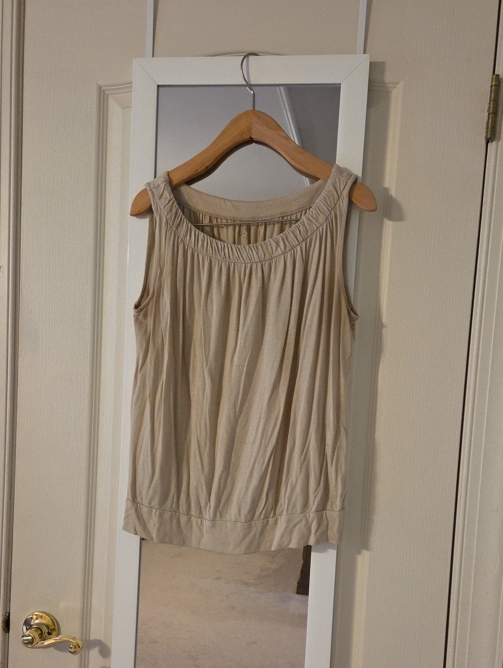 0LOFT Beige Sleeveless Gathered Neck Tank Top - Gold